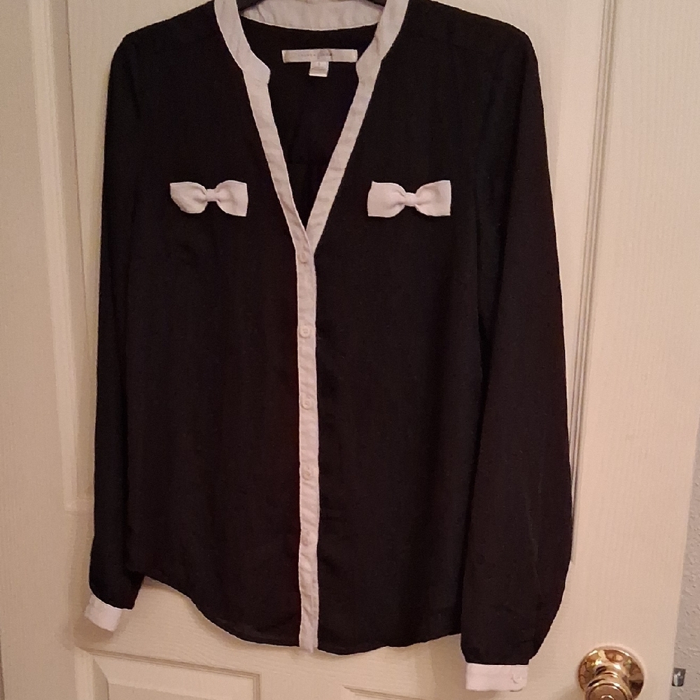 Black Blouse with White Accents